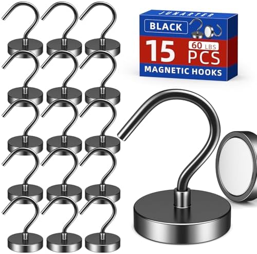15 Pack Magnetic Hooks Large Opening, 60LBS Neodymium Magnet Hooks by Junarter