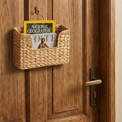 Magazine Holder Wall Basket Water Hyacinth Woven Mail Organizer, Wicker Wall - Image 7