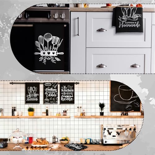 Bencailor 6 Pcs Black Kitchen Towels Decorative Sets Dish Towels Absorbent Fast - Image 4
