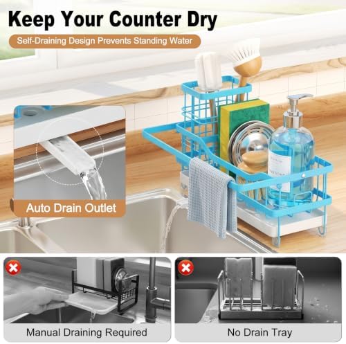 Sponge Holder for Kitchen Sink, Self-draining Sink Caddy - Image 3
