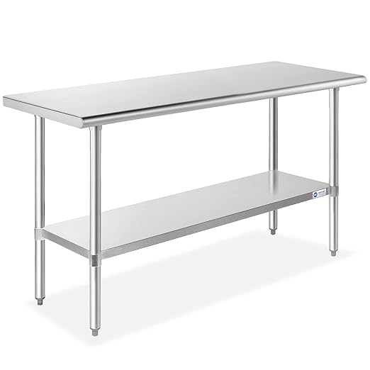 GRIDMANN Stainless Steel Work Table 60 x 24 Inches, NSF Commercial Kitchen Prep Table with Under Shelf for Restaurant and Home