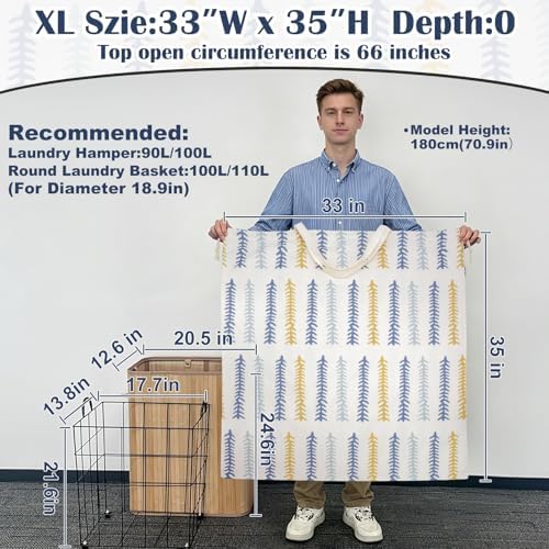 Thick Canvas Laundry Bag with Handles & Drawstring, XL 33"Wx 35"H - Image 3
