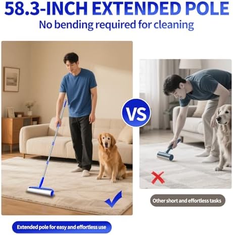 9.84" Large Extra Sticky Lint Roller, 58.3" Long Handle Lint Remover - Image 7