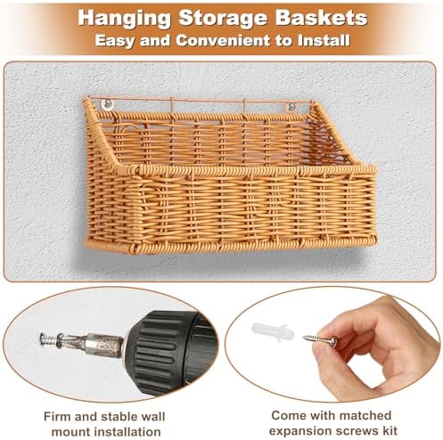 OwnMy 2PCS Plastic Wicker Hanging Basket Wall Mount Fruit Storage Baskets - Image 5