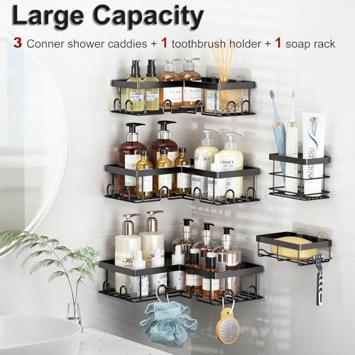 Liuoud Corner Shower Caddy 5 Pack Adhesive Stainless Steel Organizer Black - Image 2