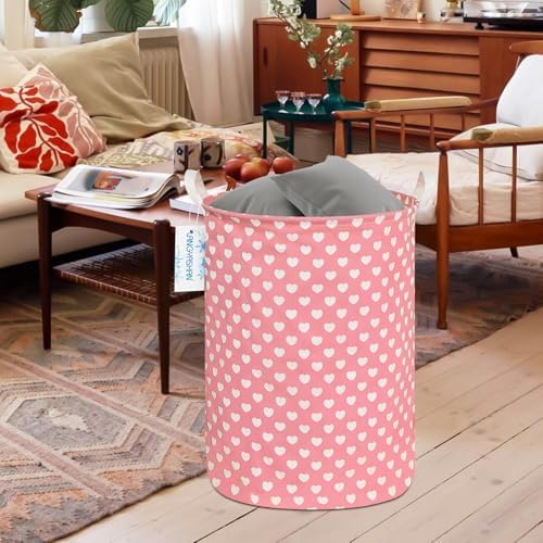 Round Laundry Basket Collapsible Storage Hamper Organizer Pink Heart - Image 5