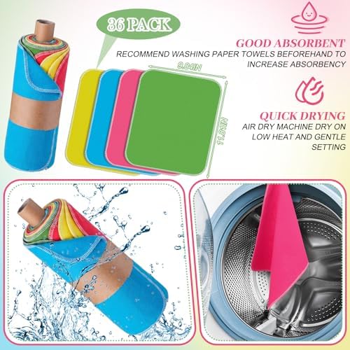 36 Pack Reusable Paper Towels Roll Cleaning Cloth - Image 3