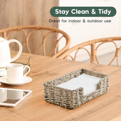 Napkin Holder for Bathroom, Woven Wicker Seagrass Guest Towel Holder Tray - Image 3