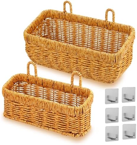 2 pack Wall Hanging Baskets for Storage Square Woven Hanging Basket by RAMFIYN