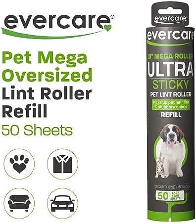 Evercare 10-Inch Mega All-Purpose Pet Hair Lint Roller Refill, 50 Sheets – - Image 2