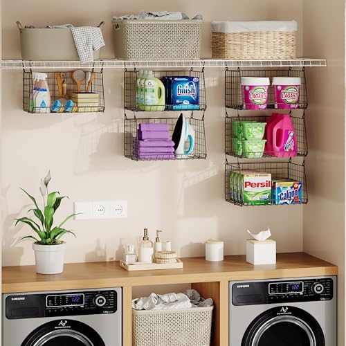 3-Pack Hanging Laundry Room Organizaton：Foldable Laundry Basket Wire Basket - Image 2