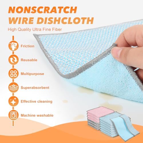 12Pack Upgrade Multipurpose Wire Dishwashing Rags, Double-Side Non Scratch Wire - Image 3