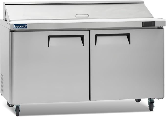 ICECASA 60" W Commercial Refrigerator Sandwich&Salad Prep Table single Door Stainless Steel Counter Fan Cooling Refrigerator with 16 pans-60 Inches for Restaurant, Bar, Shop, etc