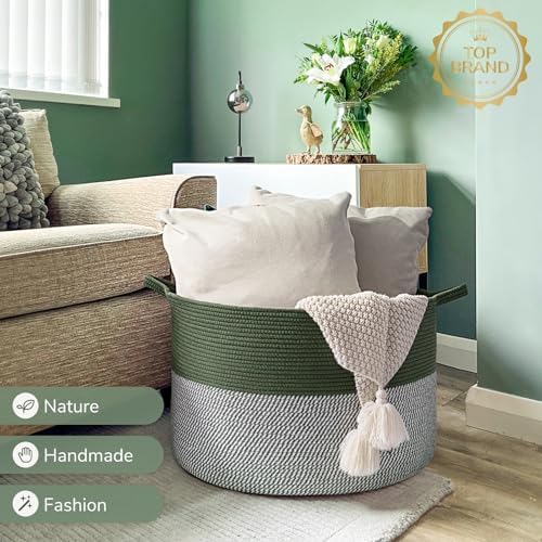 INDRESSME XXXLarge Woven Rope Blanket Basket Living Room Green - Image 7