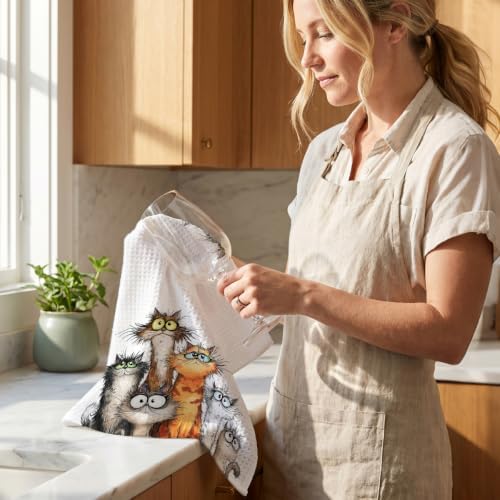 4 Pcs Cute Cat Kitchen Towels, Funny Cats Gifts Absorbent Hand Towels-04 - Image 6