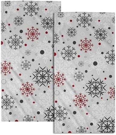 Winter Snowflake Bathroom Hand Towels Decorative Set 28.3x14 Inch Set of 2 Red by Granbey