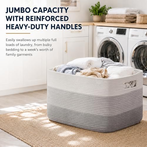 OIAHOMY Large Blanket Basket, 22”x17”x12” Rectangle Woven Baskets, Nursery - Image 6