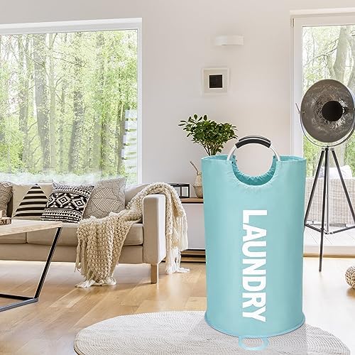 Maxsilan 90L Large Laundry Basket Bag, Collapsible Tall Hamper, Light Blue - Image 7