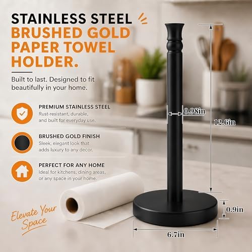 Black Paper Towel Holder Countertop, Stainless Steel Heavy Weighted Base - Image 5