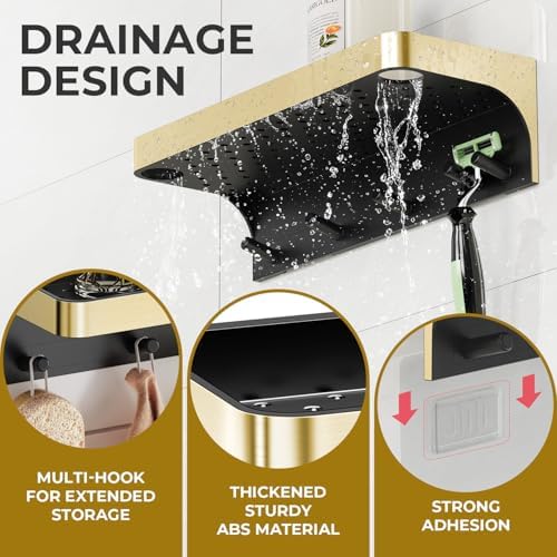 Shower Caddy Adhesive with 5 Hooks & Drainage - Image 4