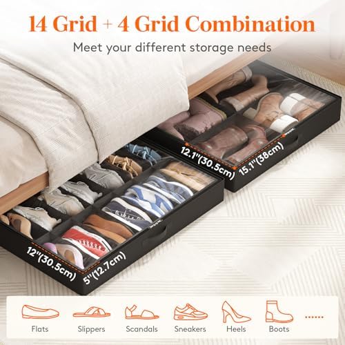 Lifewit Under Bed Shoe Storage Organizer 2 Pack, 4.3 Inches Profile Fabric - Image 4