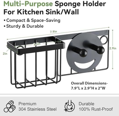 LANDNEOO Sponge Holder for Kitchen Sink, Rust-proof Sink Sponge Caddy Organizer - Image 6