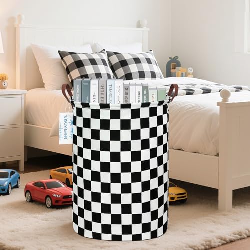 Round Laundry Basket Collapsible Boys Nursery Car Hamper Racing Flag - Image 6