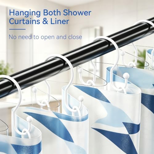 OEH Shower Curtain Hooks, Metal Shower Curtain Hangers, Double Hook Shower - Image 3