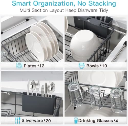 JASIWAY Gray Dish Drying Rack in Sink, Dish Drainer - Image 7