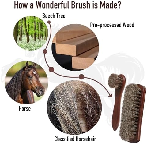 3-Piece 100% Horse Hair Shoe Brush Kit Premium Dauber Applicators Leather Care - Image 3