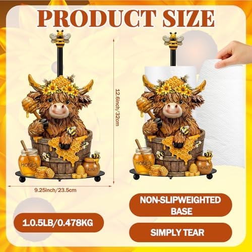Chunful Bee Highland Cow Paper Towel Holder Sunflower Honey Kitchen Bathroom - Image 3