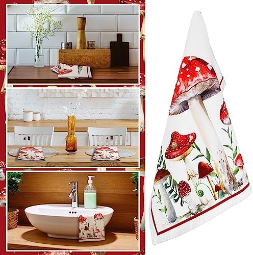 Sunnyray 6 Pack Mushroom Kitchen Towels, Absorbent Microfiber Gnome Dish Towels - Image 2