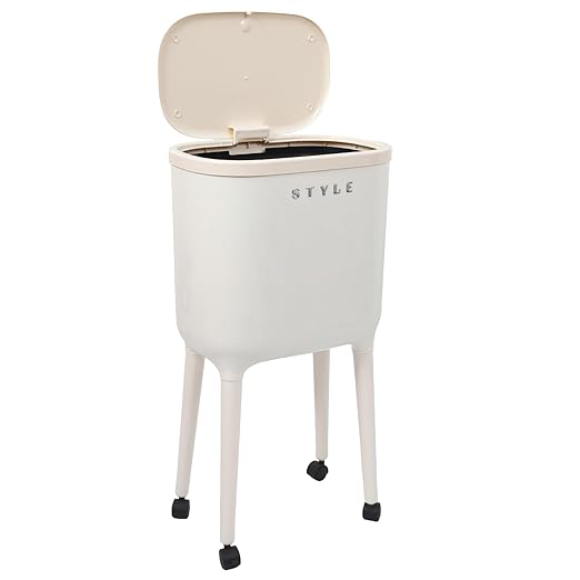XPIY 4 Gallon Trash Can with Wheels and Lid, Modern Narrow Garbage Can with Raised Legs, Space-Saving Rolling Dog-Proof Trash Bin for Bathroom, Kitchen, Bedroom, Office (1, White-1)