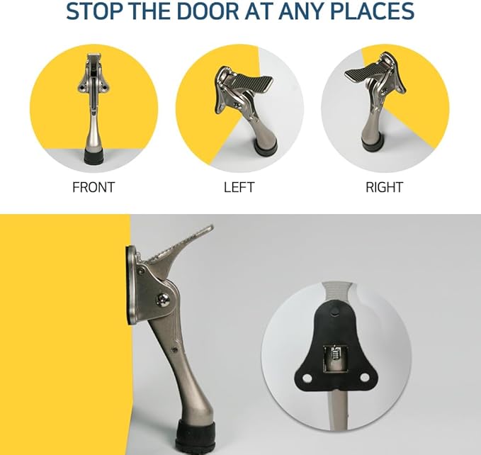 HA SHI One Touch Kickdown Door Stopper, Satin Nickel, 4 Inch, 1 Pack | Tap down - Image 3