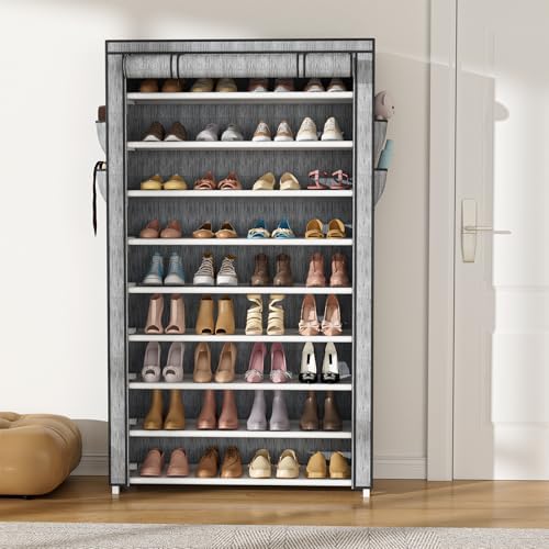 VILICK Shoe Rack with Cover Narrow Shoe Organizer with Pockets 10 Tier Tall - Image 2