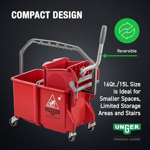UNGER Commercial SmartColor Red Dual-Compartment Restroom Mop Bucket COMSR - Image 3