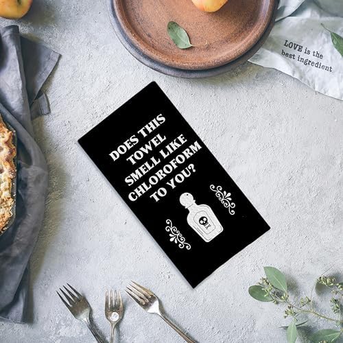 Funny Kitchen Dish Towels -Funny Black Bathroom Hand Towel Decor, Gothic - Image 4