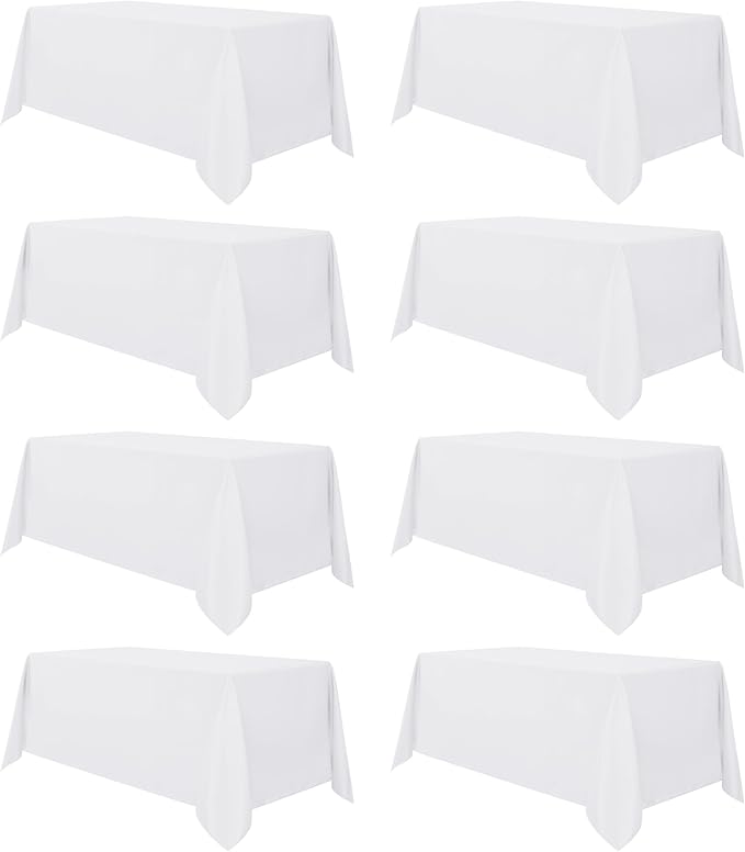 sancua 8 Pack White Tablecloth 90 x 132 Inch - Rectangle Table Cloth for 6 Feet Tables Stain and Wrinkle Resistant Washable Polyester Table Cover for Dining Wedding Banquet Party Buffet Restaurant