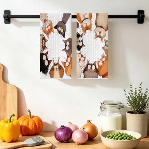 2 Pcs Cute Cat Kitchen Towels, Funny Cats Gifts Absorbent Hand Towels-02 - Image 4