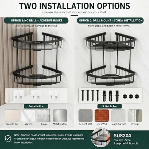 Corner Shower Caddy, 201 Stainless Steel Bathroom Shelf Organizer, Wall Mounted - Image 6