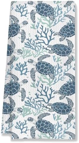 Coral Sea Turtle Coastal Kitchen Towels, 16x24 Inches by HUGANE