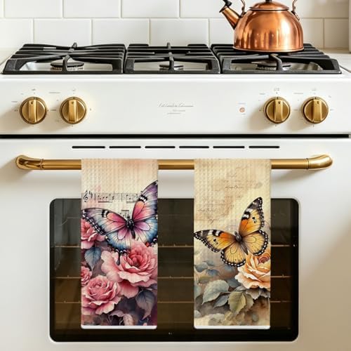 2 Pcs Vintage Butterfly Kitchen Towels, Flower Soft Absorbent Hand Towels - Image 5