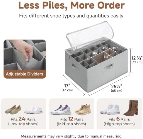 StorageWorks 24-Pair Large Shoe Storage Box, Adjustable Dividers - Image 3