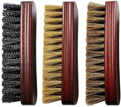6" Shoe Brush Set, 3-Stiffness Horsehair Boar Nylon by Ponward