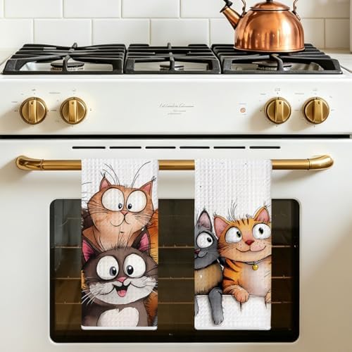 Jztco 2 Pcs Cute Cat Kitchen Towels, Cats Gifts Soft Absorbent Hand Towel - Image 5