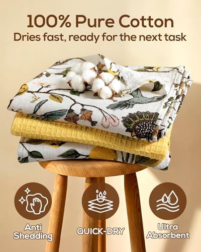 Miss Adola 4pcs 270GSM Cotton Kitchen Towels, Lemon Bird - Image 3