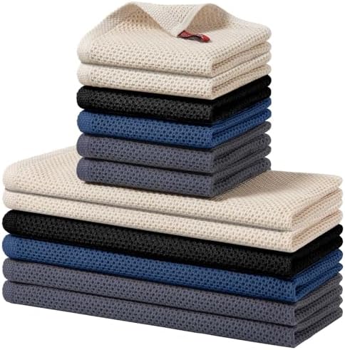 Homaxy 12 Pack 100% Cotton Kitchen Towels and Dishcloths Set by Homaxy