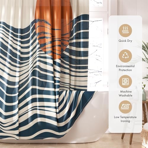 AmazerBath Boho Shower Curtain, 72x72 Washable Cloth Navy Sea and Sunset Shower - Image 4