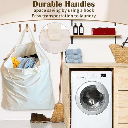 Canvas Laundry Bag Extra Large Heavy Duty Storage Bag 40"W x 35"H, XXL Beige - Image 6