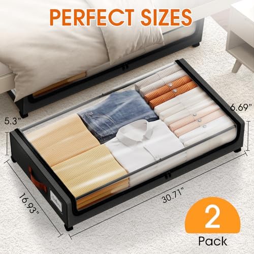 Under Bed Storage with Wheels 2Pack Storage Containers with Clear Window - Image 2